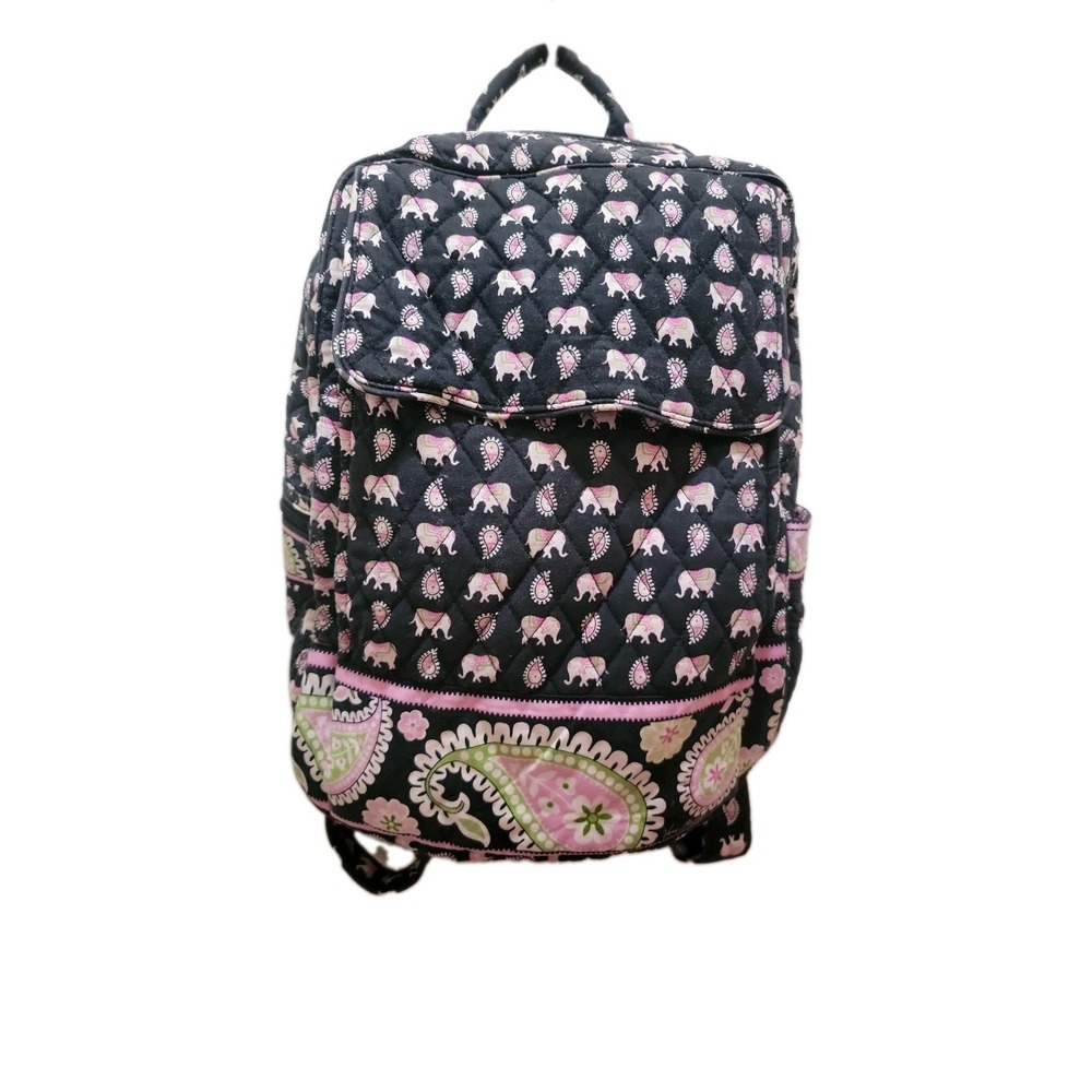 Vera Bradley Quilted Backpack Pink Elephants Paisley Black Purple Vintage Y2K